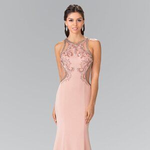 NEW SLEEVELESS SHEATH EMBROIDERED DRESS WITH HIGH NECKLINE & ZIPPER BACK GL2237